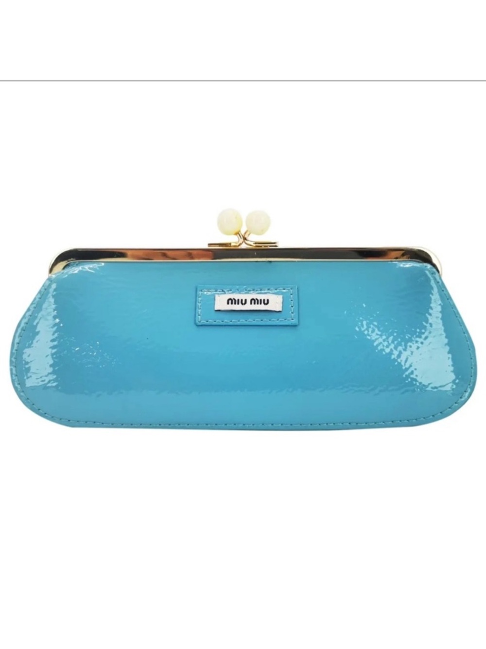 Miu Miu Teal Leather Clutch with Gold-Tone Chain - Picture 4 of 7